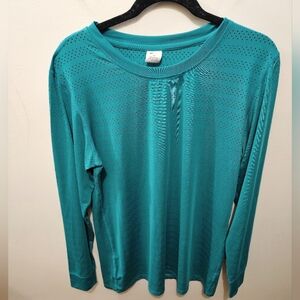 Zyia Active Green Teal Cutout Soft Stretch Athletic Long Sleeve Tshirt XXL